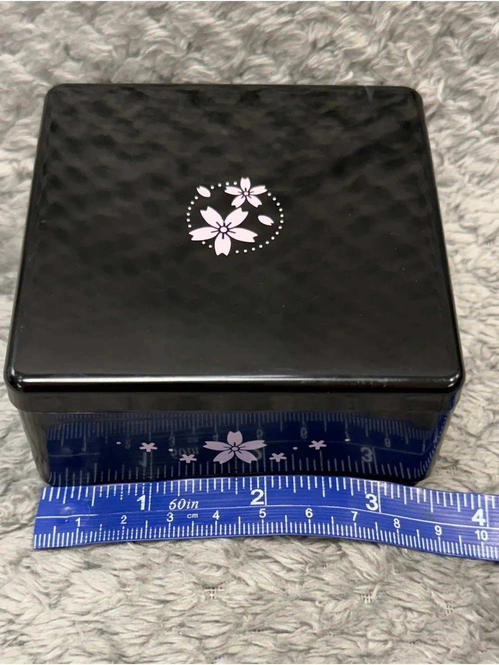 Japanese Cherry Blossom Bento Decorative Storage Box Lacquer Black 3.5/3.5/1.625